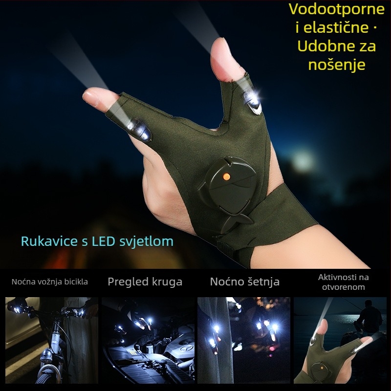 LED rukavice s lampom i prstnim svjetlima za noćni ribolov i osvjetljenje u nuždi