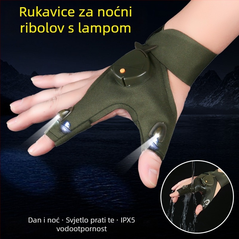 LED rukavice s lampom i prstnim svjetlima za noćni ribolov i osvjetljenje u nuždi