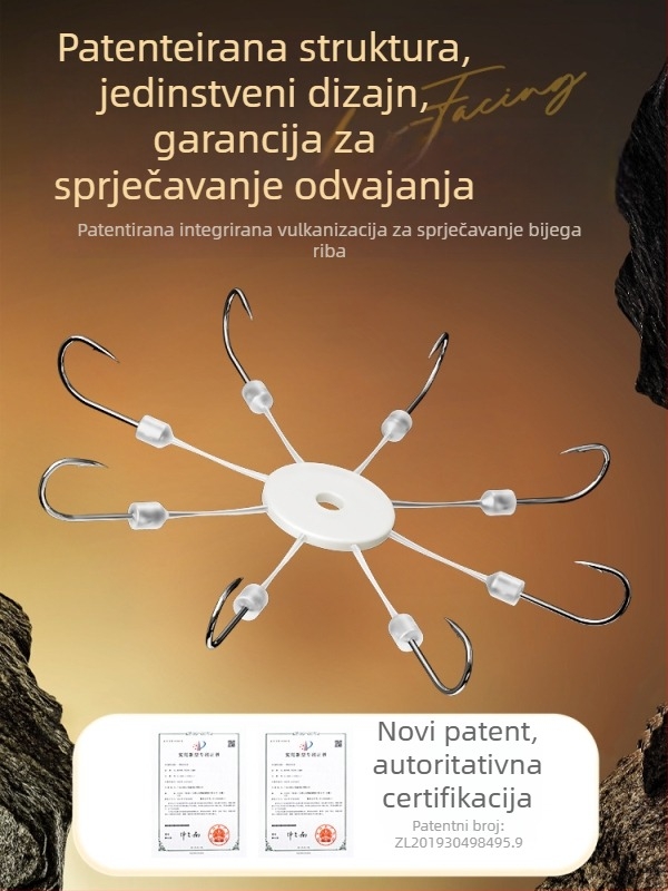 Osmozubni nebenski udica za ribolov, protiv zaplitanja, dvostrana četvrtasta udica