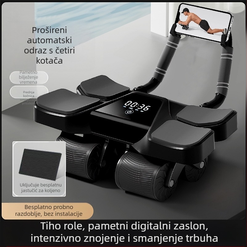 Kotač za trbušnjake s četiri kotačića, digitalni zaslon s pametnim brojilanjem, automatsko vraćanje, težina 3 kg