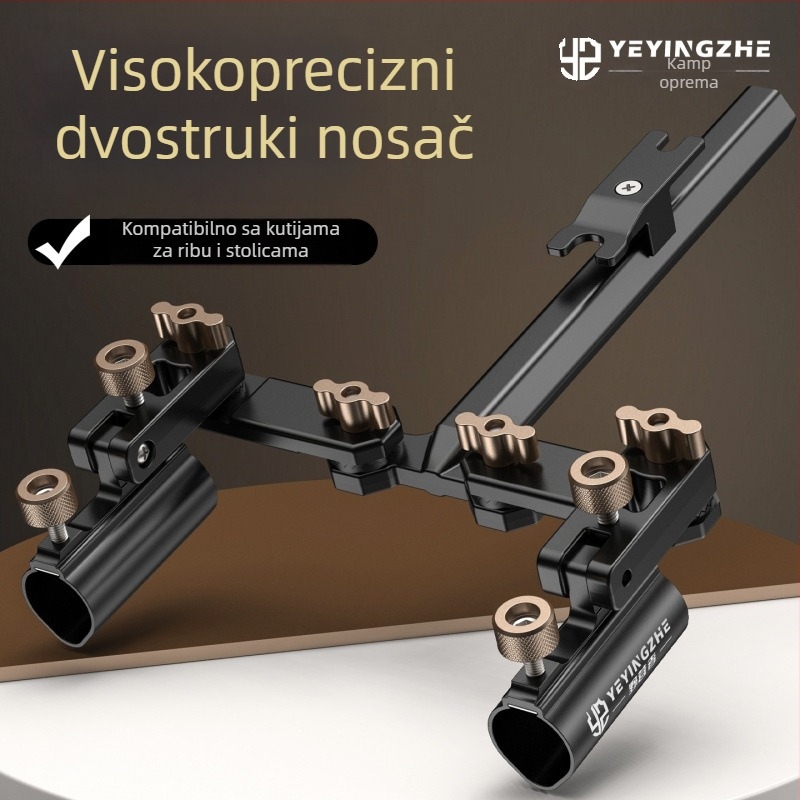 Camper Univerzalni stalak s dvostrukom glavom za dvije štapove – kutni pribor za kutiju za ribolov i stolica za ribolov, aluminijska legura