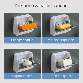 Kutija za sapun s poklopcem, uspravna, bez bušenja, s odvodom, od plastike