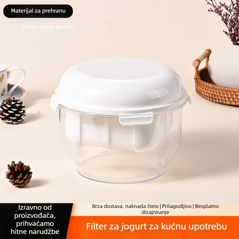 Filter za grčki jogurt s prozirnim vizualnim odvajačem surutke, pritisni tip, nadograđen