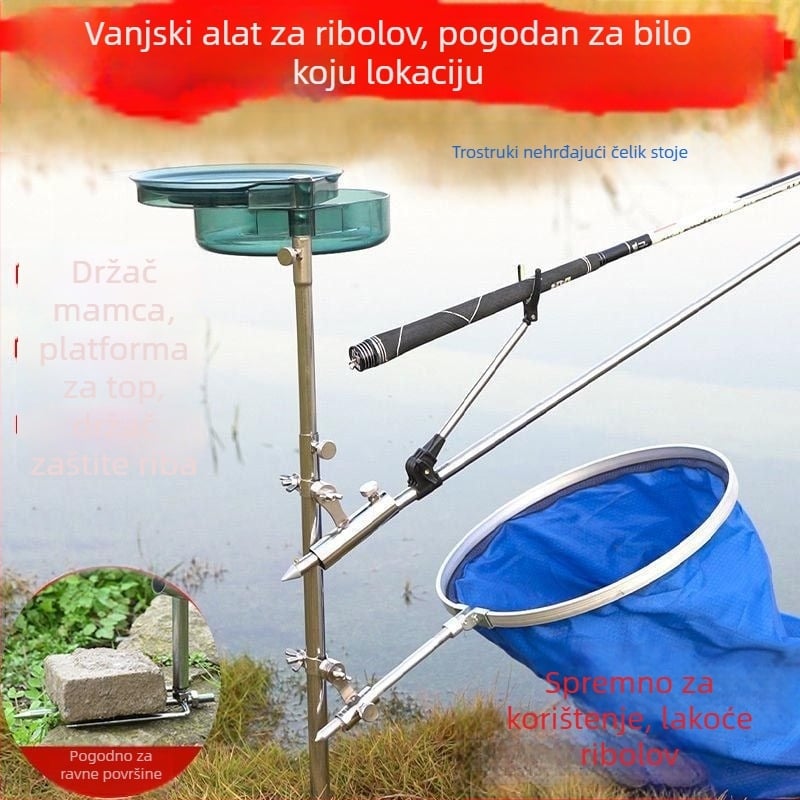 Držač za ribolov tri u jedan sa zemnim utorom, drvena konstrukcija, ne rotira, nije sklopiv