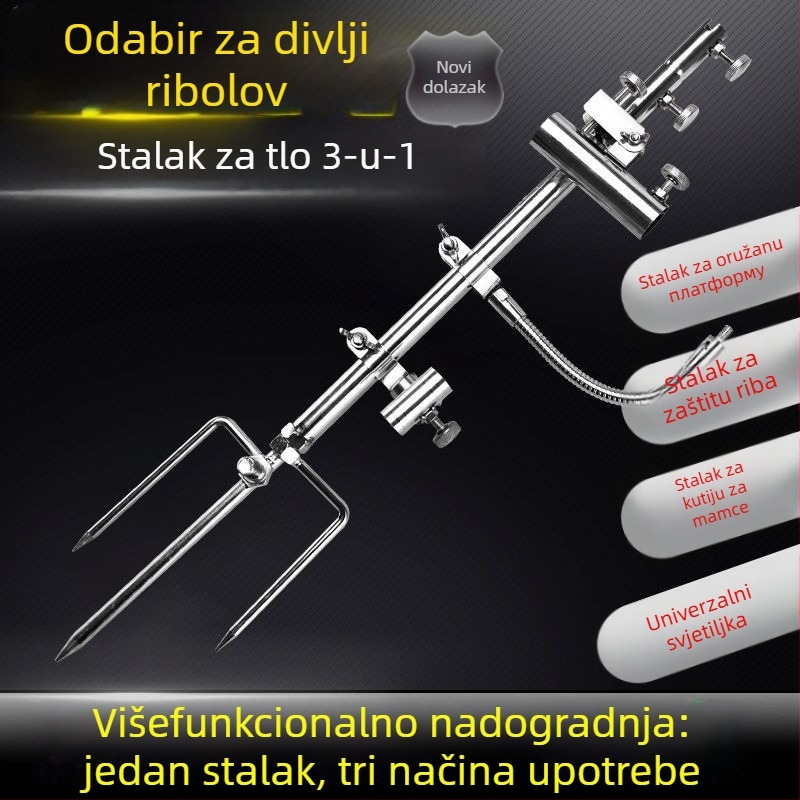 Držač za ribolov tri u jedan sa zemnim utorom, drvena konstrukcija, ne rotira, nije sklopiv