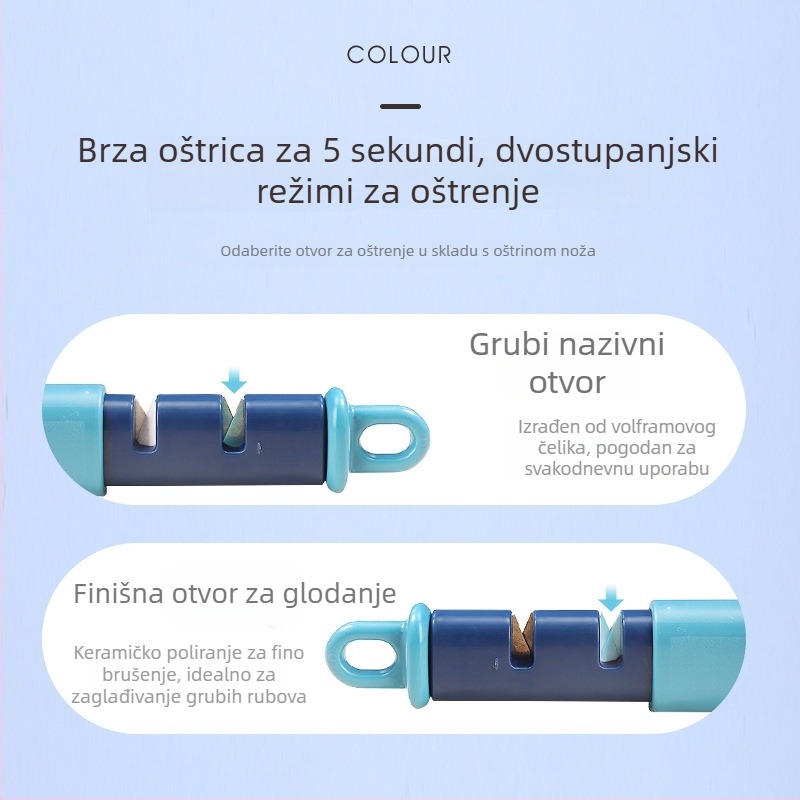 Tri u jedan kuhinjski alat: oljuštitelj, naribivač i oštrač noževa; ABS tijelo; ručna upotreba