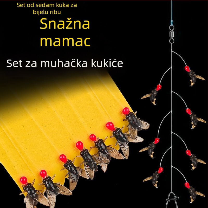 Set za ribolov s konopom protiv zaplitanja, lažna muha, broj 5, zlatni ulošci — Wave Cutter