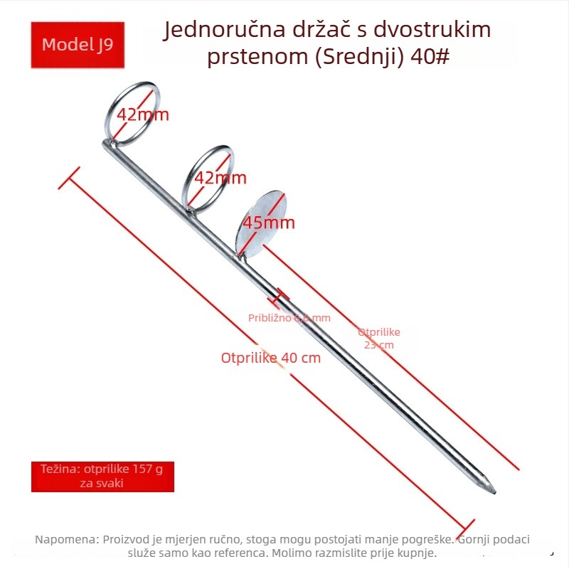 Držač za morski štap s temeljnim nosačem, dvostrukim prstenom i debelim jednostrukim vilicama, od metala