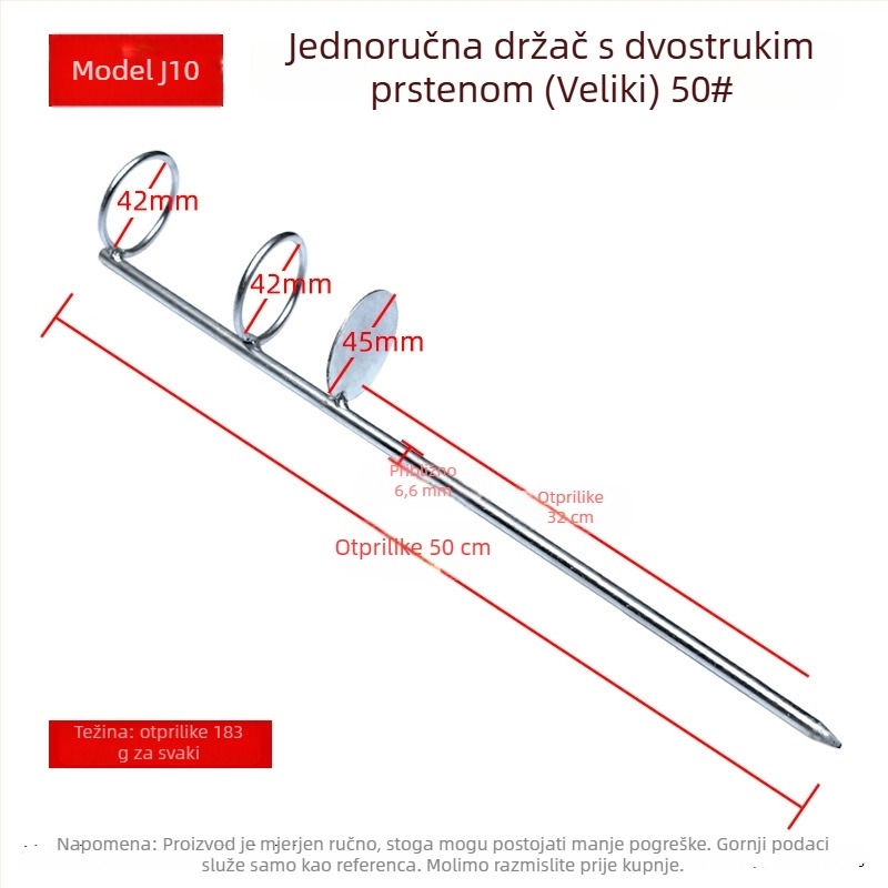 Držač za morski štap s temeljnim nosačem, dvostrukim prstenom i debelim jednostrukim vilicama, od metala