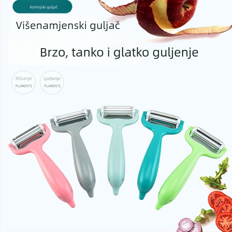 Jin Yuli 3-u-1 alat za oguljavanje i rezanje voća i povrća — 400 nehrđajućeg čelika, PP+ABS, višenamjenski