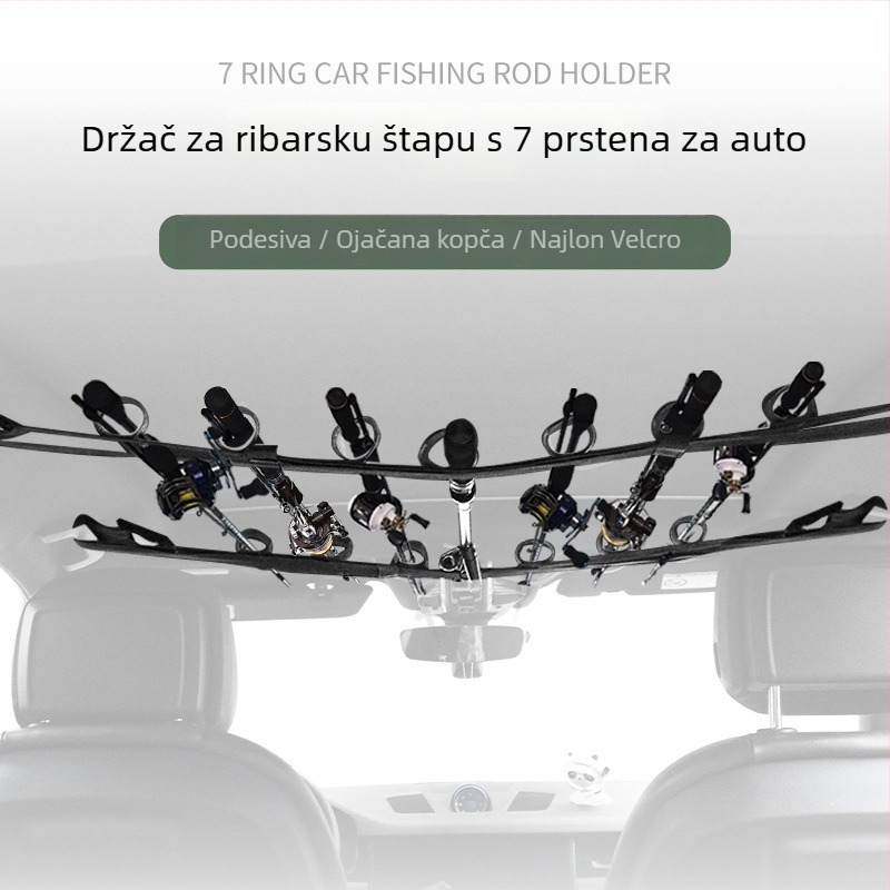 QK Najlon držač štapova za auto, 7 prstena, dvodijelna konstrukcija s remenom