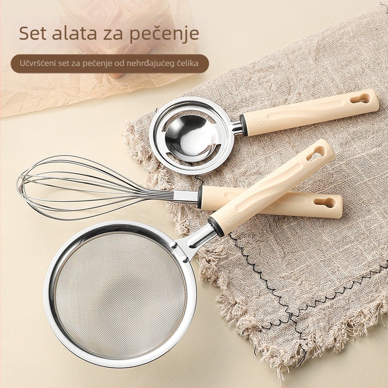 Nerđajući čelik, 3-dijelni kuhinjski set za kućnu upotrebu: cjedilo, mućnjak za jaja i odjeljivač bjelanjaka