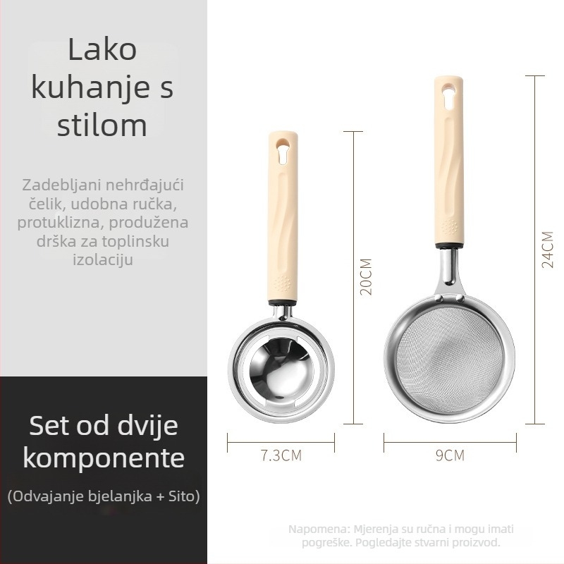 Nerđajući čelik, 3-dijelni kuhinjski set za kućnu upotrebu: cjedilo, mućnjak za jaja i odjeljivač bjelanjaka