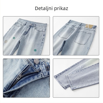 Traperice, cropped ravne nogavice, srednji porast, pamukova mješavina s mikroelastičnošću (67% pamuk, 32,2% poliester, 0,8% elastan), zatvarač na zip