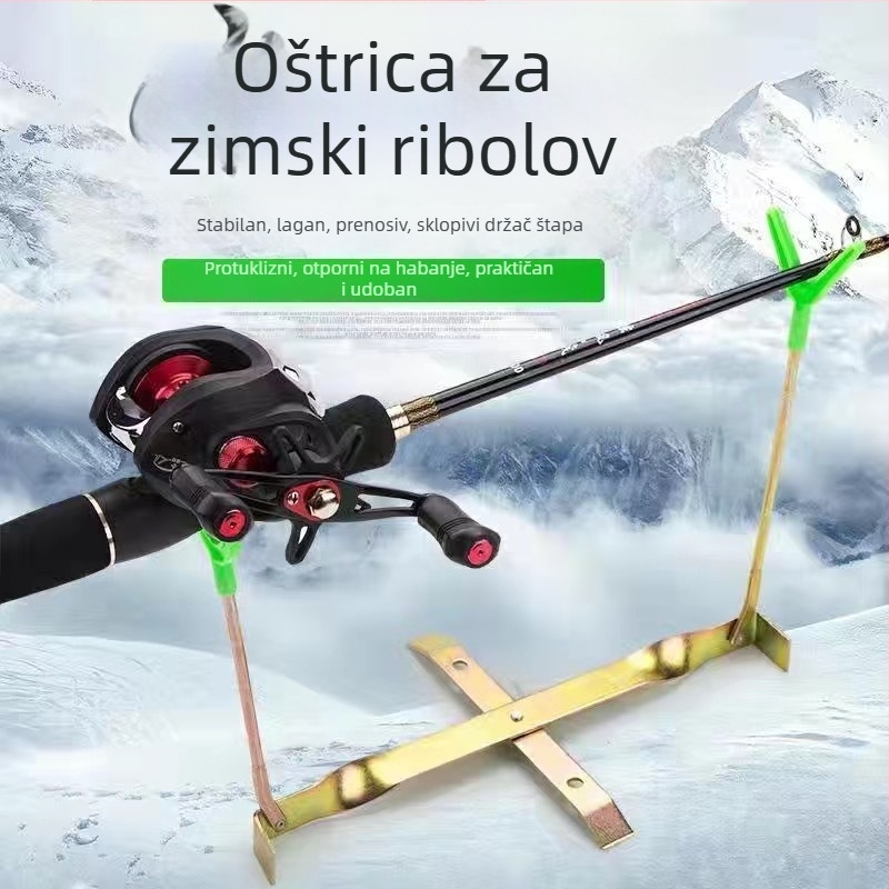 Držač štapa za ledeni ribolov – sklopivi, prijenosni, dvostruka glava, od nehrđajućeg čelika, Shengdong Fishing Gear