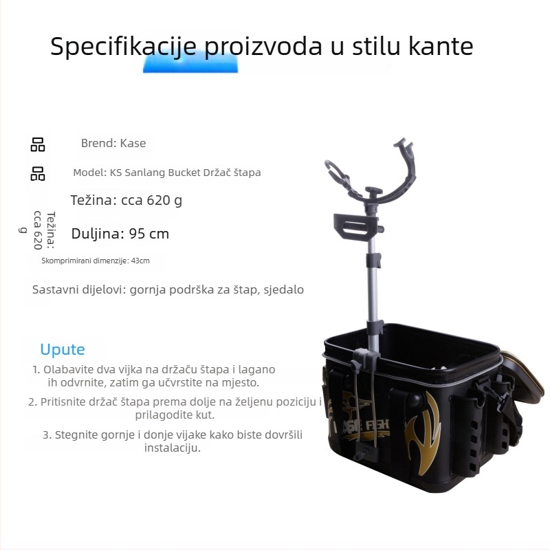Držač za štapove za ribolov s višestranom rotacijom, sklopiv, aluminijska legura, trostupanjska regulacija