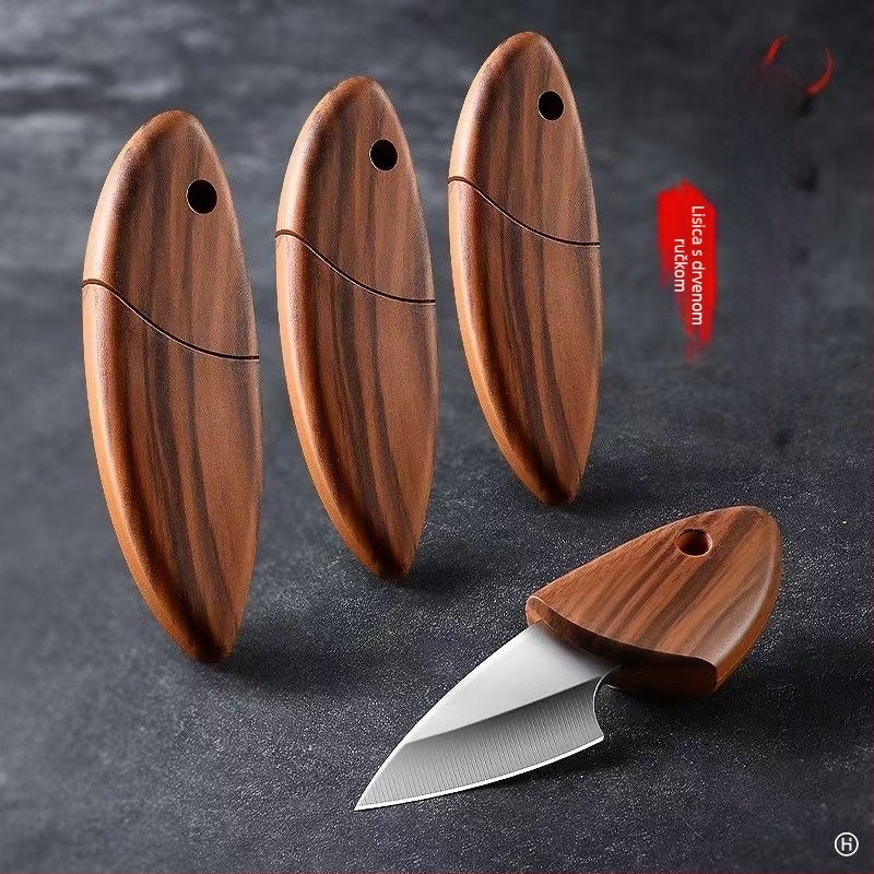 Nož za voće od nehrđajućeg čelika sa futrolom, višenamjenski mini nož, moderni minimalistički stil, model Wooden Fish Small Knife, izdanje 2022