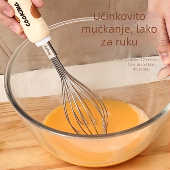 Nehrđajući čelični kuhinjski set s mačjim crtežom: mućkalica za jaja, odvajivač bjelanjaka, sito za brašno i pasirač za krumpire