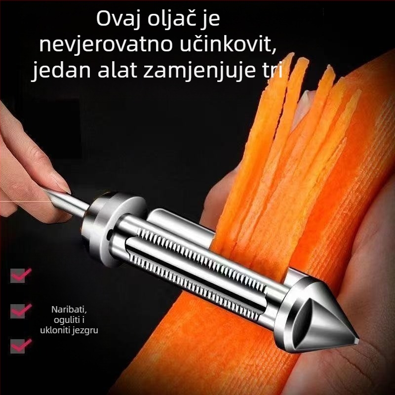 Tri u jedan: oguljivač, strugalica i ribaljka za krumpire, voće i dinje, nehrđajući čelik