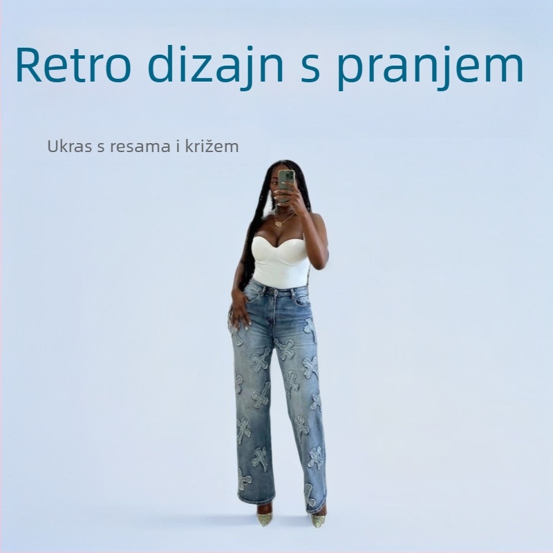 Traperice od denima s ravnim krojem, visokim strukom, do gležnja