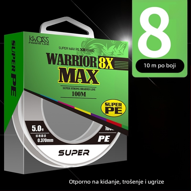 Glavna linija, 8-slojno pletena PE ribolovna linija, 100 m, visoka čvrstoća, pakiranje 200 kom