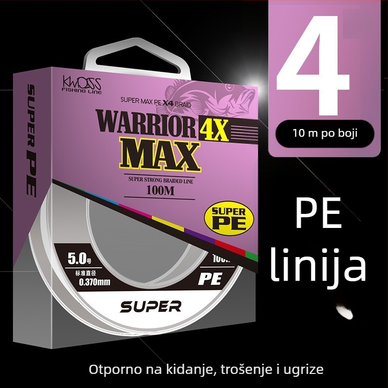 Glavna linija, 8-slojno pletena PE ribolovna linija, 100 m, visoka čvrstoća, pakiranje 200 kom