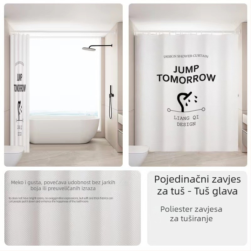 Vodootporna tuš zavjesa od poliestera, bez rupa, pregradni zavjesa za tuš kabinu