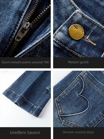 Ženske traperice s visokim strukom, retro kroj s blagim širim nogavicama, proljeće 2025, denim s pamukom i spandeksom, blago elastične, pijeskovano pranje