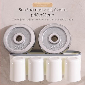 Zidni držač četkica za zube s besbušnom instalacijom, automatski dozator zubne paste, materijal PP+PS, mogućnost tiskanja logotipa