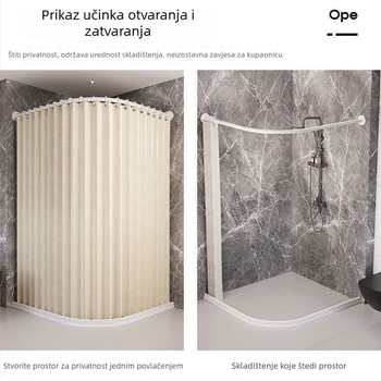 Sklopiva zavjesa za tuš s magnetskim setom, bez bušenja, vodootporna tkanina, zakrivljeni tuš za kadu i WC, suho i mokro odvajanje