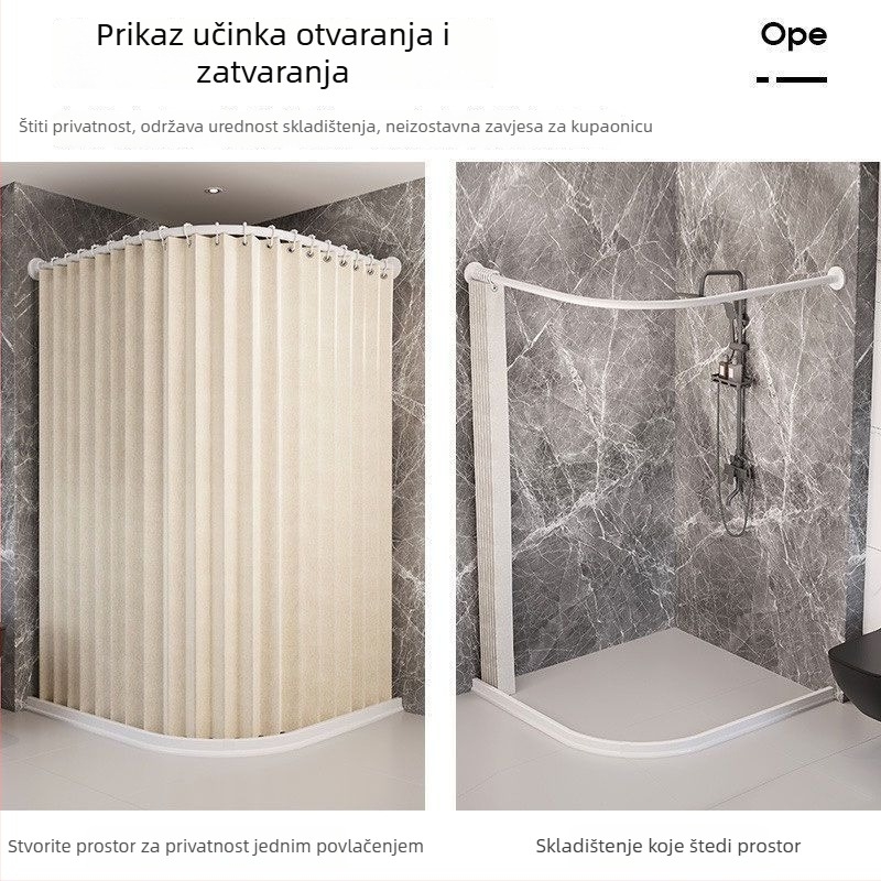 Sklopiva zavjesa za tuš s magnetskim setom, bez bušenja, vodootporna tkanina, zakrivljeni tuš za kadu i WC, suho i mokro odvajanje