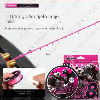 BKUMAN glavna linija, 8-nitna PE linija, nosivost 3–33 kg, glatka za dugi domet