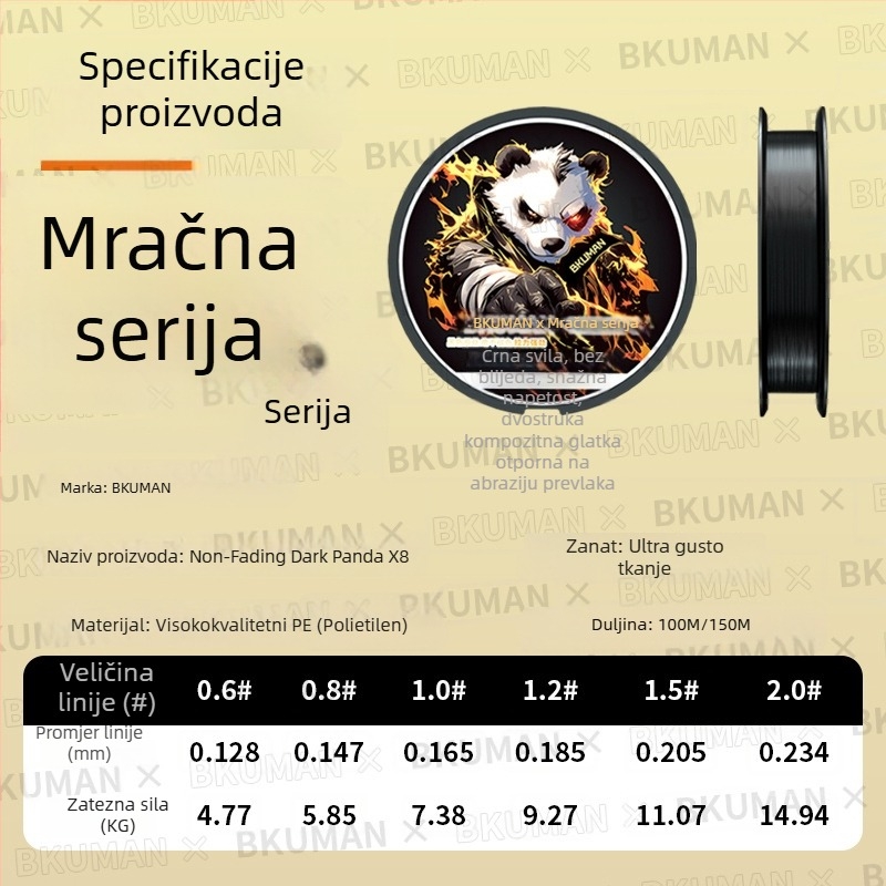 BKUMAN glavna linija, 8-nitna PE linija, nosivost 3–33 kg, glatka za dugi domet