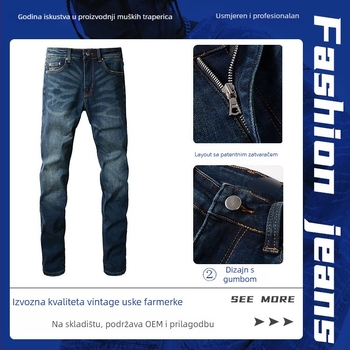 Muške traperice – retro stil, uski kroj, denim, 98% pamuk