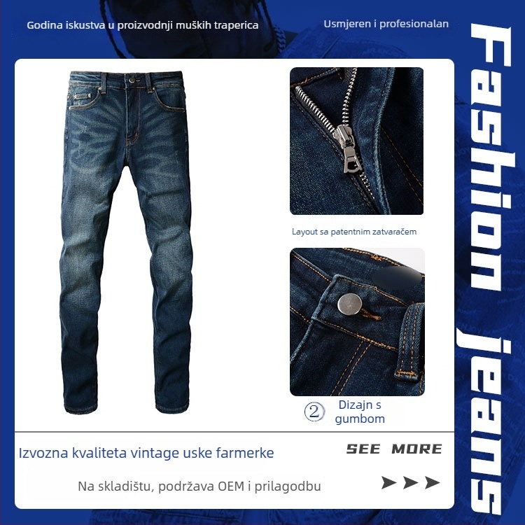 Muške traperice – retro stil, uski kroj, denim, 98% pamuk