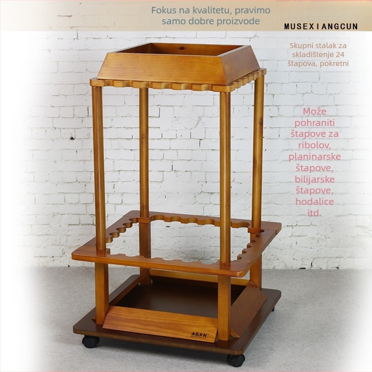 Drveni mobilni stalak za 24 štapova za ribolov, s izložbenim držačem, za kućnu upotrebu, od borovine
