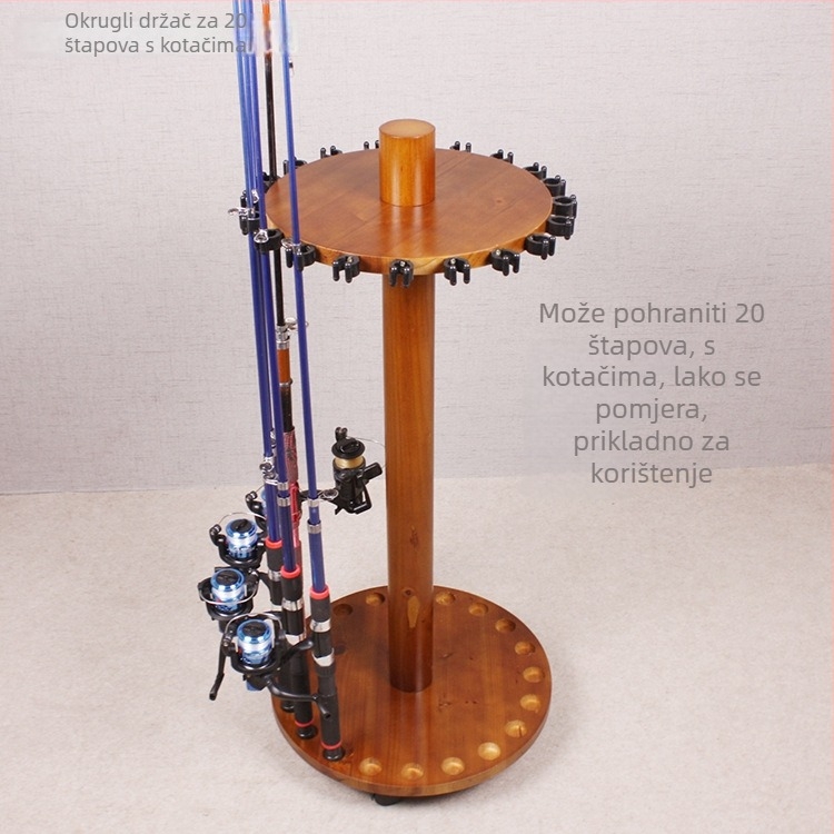 Drveni mobilni stalak za 24 štapova za ribolov, s izložbenim držačem, za kućnu upotrebu, od borovine