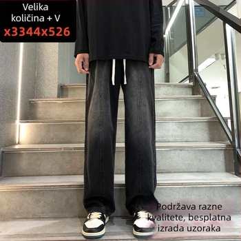 Muške traperice ravnog kroja, srednje visoki struk, oprani pamucni denim, mikroelastičnost, zatvaranje šniranjem