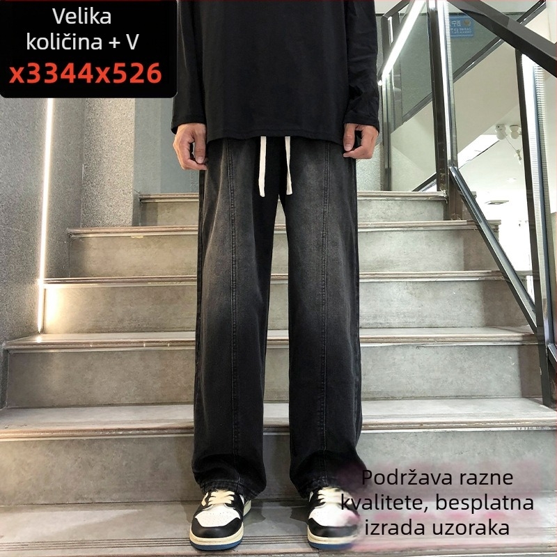 Muške traperice ravnog kroja, srednje visoki struk, oprani pamucni denim, mikroelastičnost, zatvaranje šniranjem