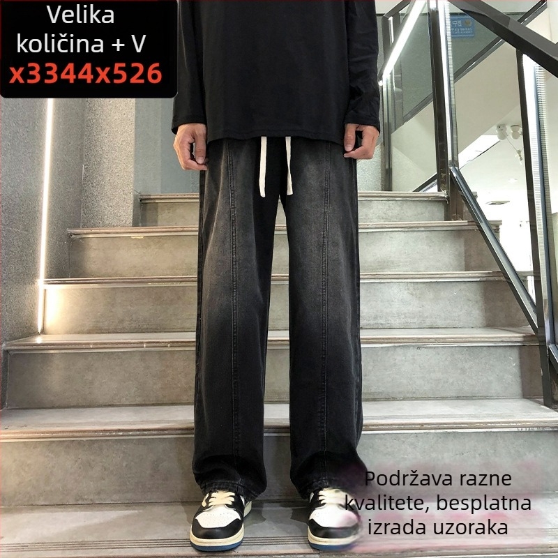 Muške traperice ravnog kroja, srednje visoki struk, oprani pamucni denim, mikroelastičnost, zatvaranje šniranjem