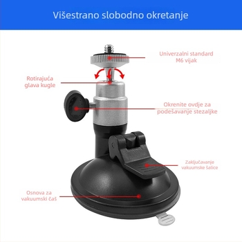 Auto nosač s usisnom čašom i aluminijskom glavom, 1/4-inčni navoj, za GPS navigacijske uređaje i dashcam, model HD-004