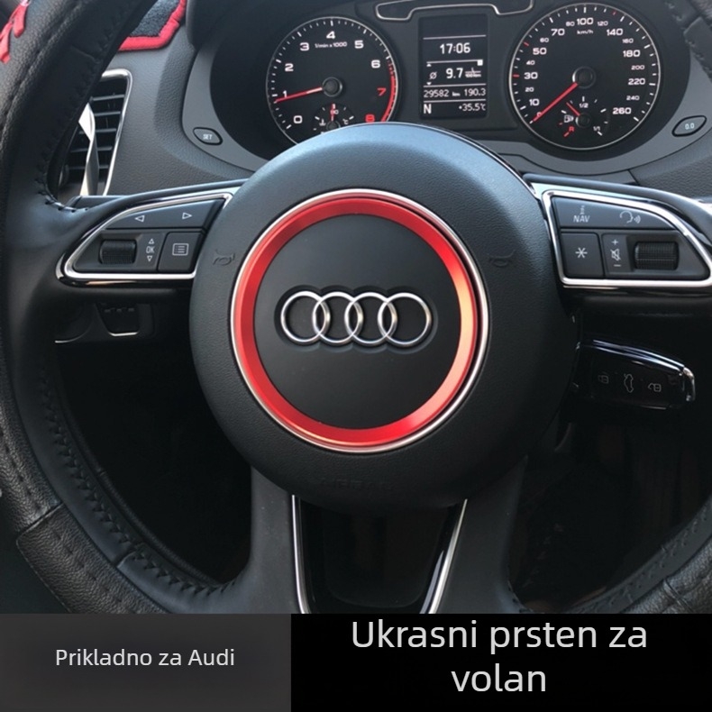 Aluminijski ukrasni prsten za volan Audi za unutarnju modifikaciju sa šljokicama, kompatibilan s modelima 2012–2016, bez prilagodbe.