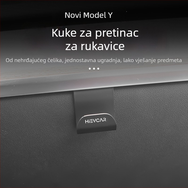 Hook za pretinac za rukavice Tesla Model Y – metal, marka Future, tiskani logo, licencirana privatna oznaka