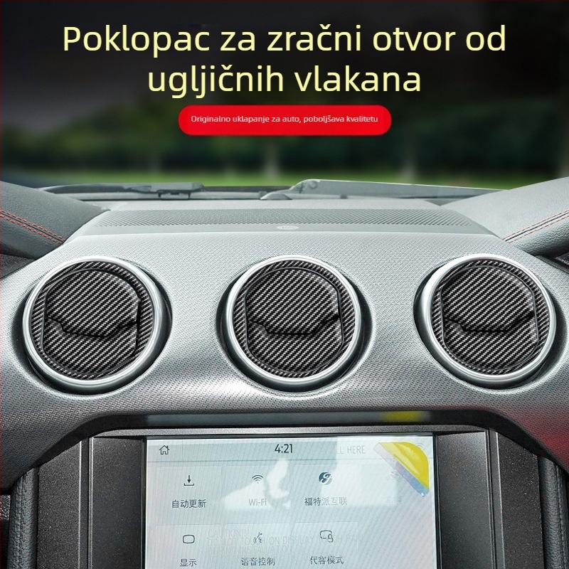 Ford Mustang set unutarnjih dijelova od karbonskih vlakana – devet dijelova za otvore za zrak, ploču i središnju konzolu, s ispisanim logom