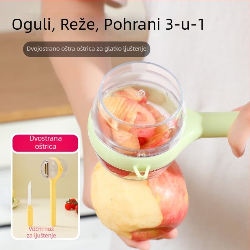 3-u-1 kuhinjski oguljač – prijenosni ručni alat za guljenje i rezanje dinja i voća, plastika, Leiwei, Yiwu podrijetlo