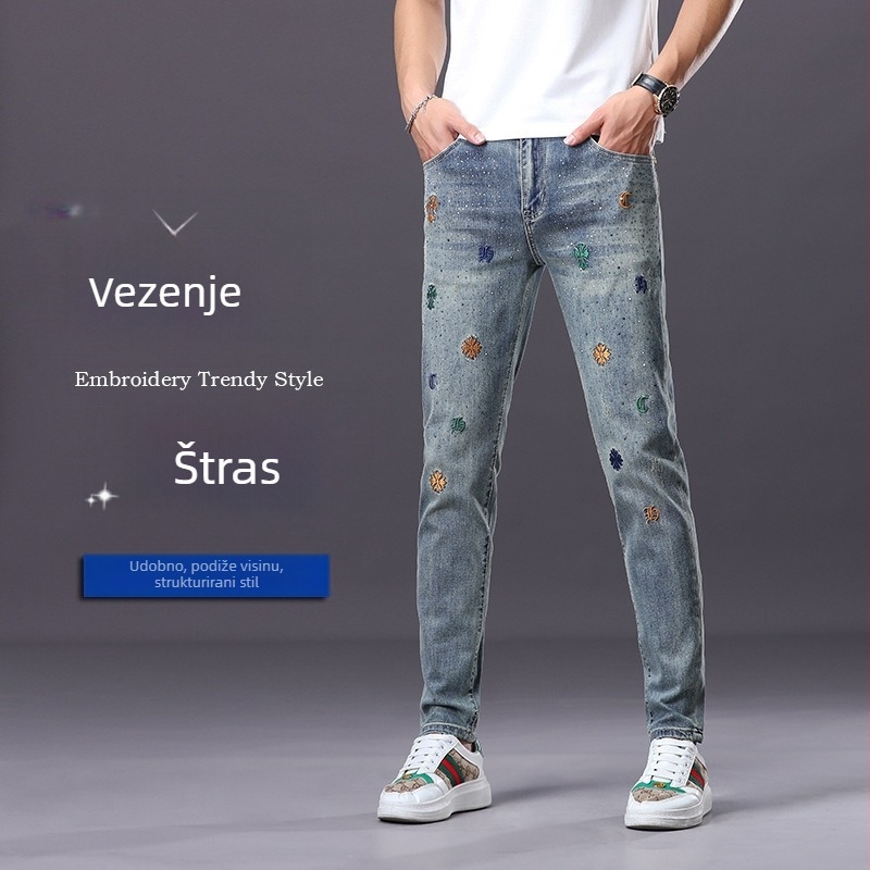 Muške traperice – Slim-fit, Vezenje, Isprane, Srednji porast struka, Pamuk