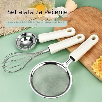 Set od nehrđajućeg čelika za pečenje, 3 dijela, s odjeljivačem bjelanjaka, tučkom za jaja i multifunkcionalnim filtrom (bez električne energije)