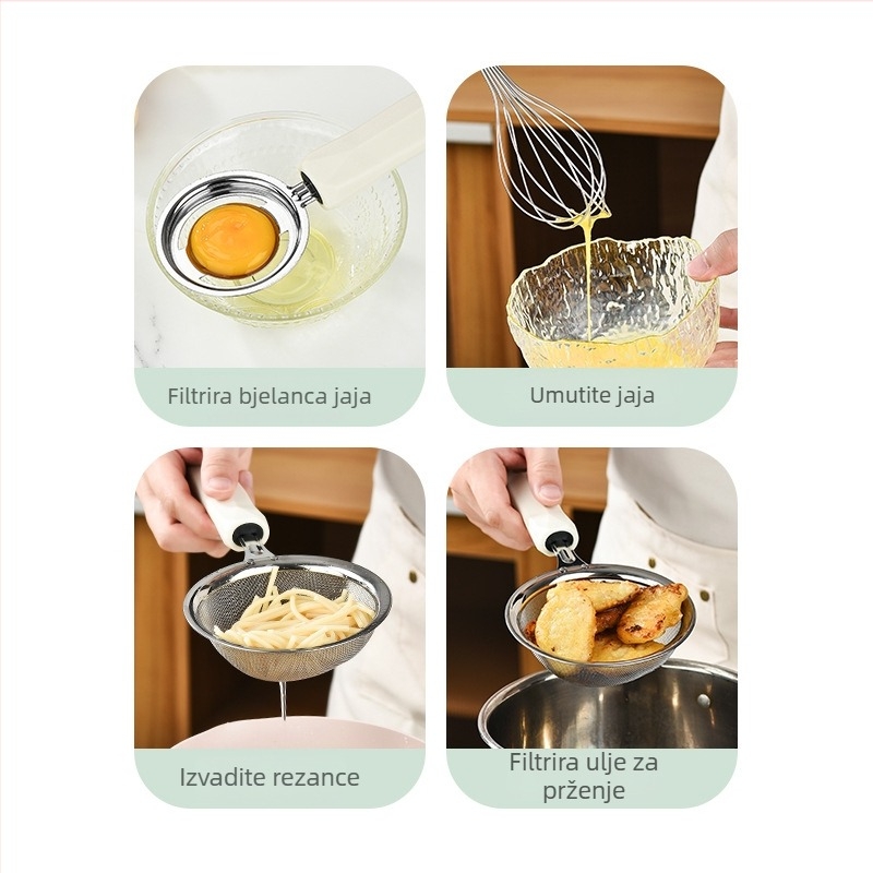 Set od nehrđajućeg čelika za pečenje, 3 dijela, s odjeljivačem bjelanjaka, tučkom za jaja i multifunkcionalnim filtrom (bez električne energije)