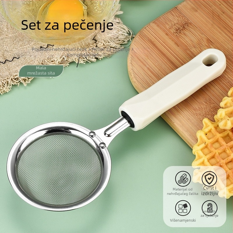 Set od nehrđajućeg čelika za pečenje, 3 dijela, s odjeljivačem bjelanjaka, tučkom za jaja i multifunkcionalnim filtrom (bez električne energije)