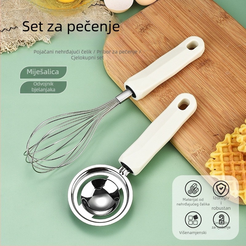 Set od nehrđajućeg čelika za pečenje, 3 dijela, s odjeljivačem bjelanjaka, tučkom za jaja i multifunkcionalnim filtrom (bez električne energije)